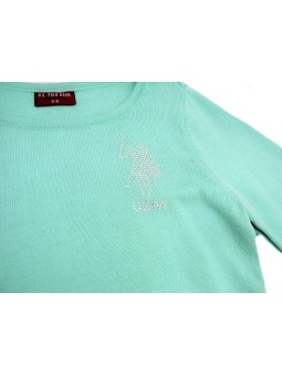 U.S POLO ASSN. SWETER  DLA DZIEWCZYNKI ZIELONY Z KRYSZTAŁKAMI 000004033940