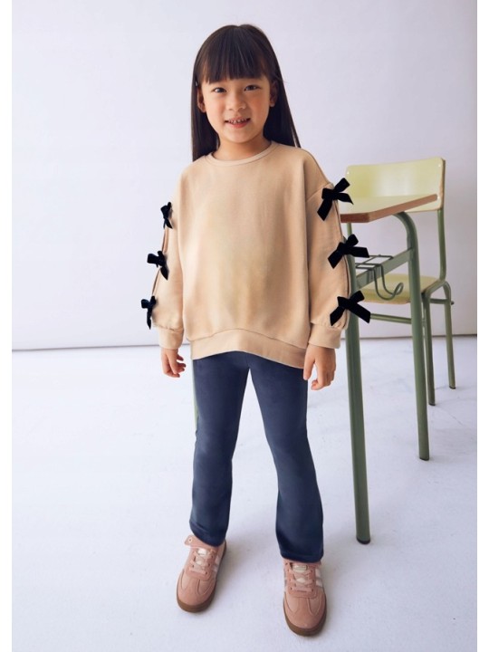 MAYORAL KOMPLET DLA DZIEWCZYNKI BLUZA NA DŁUGI RĘKAW BEŻ KOKARDKI LEGINSY WELUR GRANAT 4725/40