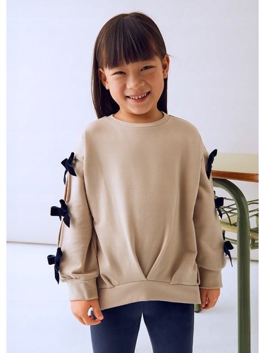 MAYORAL KOMPLET DLA DZIEWCZYNKI BLUZA NA DŁUGI RĘKAW BEŻ KOKARDKI LEGINSY WELUR GRANAT 4725/40