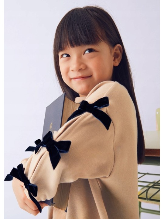 MAYORAL KOMPLET DLA DZIEWCZYNKI BLUZA NA DŁUGI RĘKAW BEŻ KOKARDKI LEGINSY WELUR GRANAT 4725/40