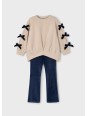 MAYORAL KOMPLET DLA DZIEWCZYNKI BLUZA NA DŁUGI RĘKAW BEŻ KOKARDKI LEGINSY WELUR GRANAT 4725/40