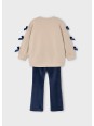 MAYORAL KOMPLET DLA DZIEWCZYNKI BLUZA NA DŁUGI RĘKAW BEŻ KOKARDKI LEGINSY WELUR GRANAT 4725/40