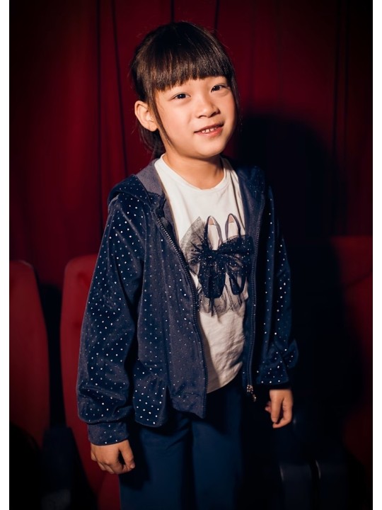 MAYORAL KOMPLET DRES DLA DZIEWCZYNKI WELUROWY BLUZA Z BROKATEM KOSZULKA NA DŁUGI RĘKAW SPODNIE 4892/61