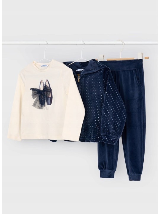 MAYORAL KOMPLET DRES DLA DZIEWCZYNKI WELUROWY BLUZA Z BROKATEM KOSZULKA NA DŁUGI RĘKAW SPODNIE 4892/61