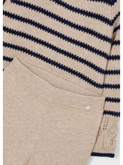 MAYORAL KOMPLET DZIANINA SWETER W PASKI SZEROKIE SPODNIE CZARNY KREM 4582 /87