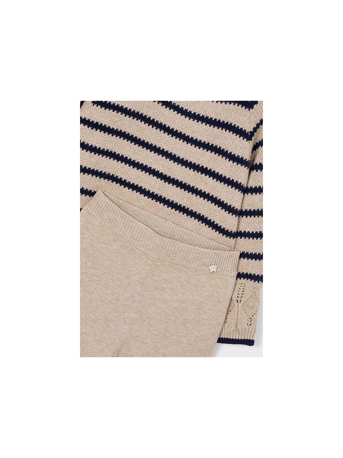 MAYORAL KOMPLET DZIANINA SWETER W PASKI SZEROKIE SPODNIE CZARNY KREM 4582 /87