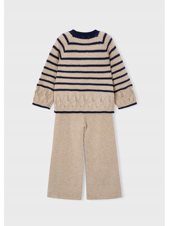MAYORAL KOMPLET DZIANINA SWETER W PASKI SZEROKIE SPODNIE CZARNY KREM 4582 /87