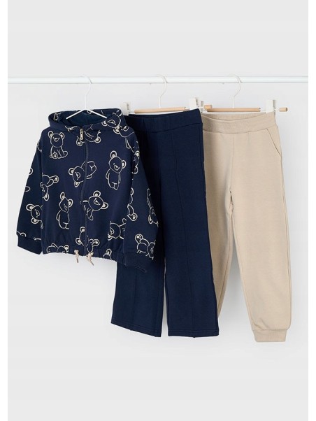 MAYORAL KOMPLET DRES DLA DZIEWCZYNKI BLUZA ROZPINANA W MISIE DWIE PARY SPODNI BEŻ GRANAT 4895/76