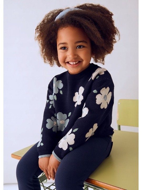 MAYORAL SWETER DZIANINOWY DZIEWCZYNKA KWIATY GRANAT 4303/85