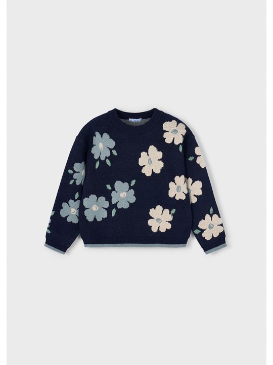 MAYORAL SWETER DZIANINOWY DZIEWCZYNKA KWIATY GRANAT 4303/85