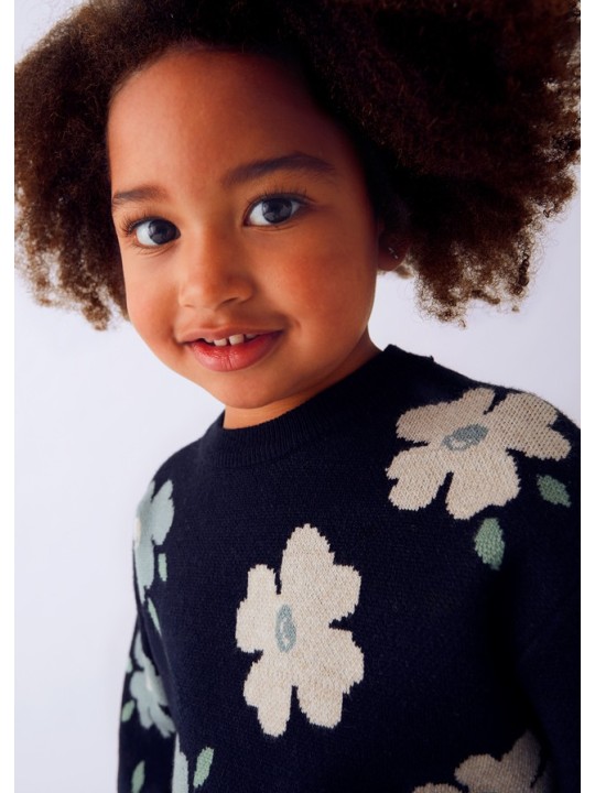 MAYORAL SWETER DZIANINOWY DZIEWCZYNKA KWIATY GRANAT 4303/85