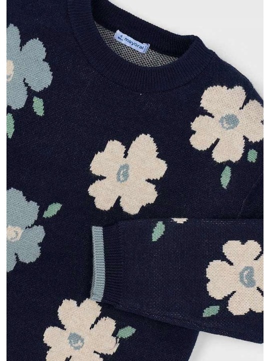 MAYORAL SWETER DZIANINOWY DZIEWCZYNKA KWIATY GRANAT 4303/85