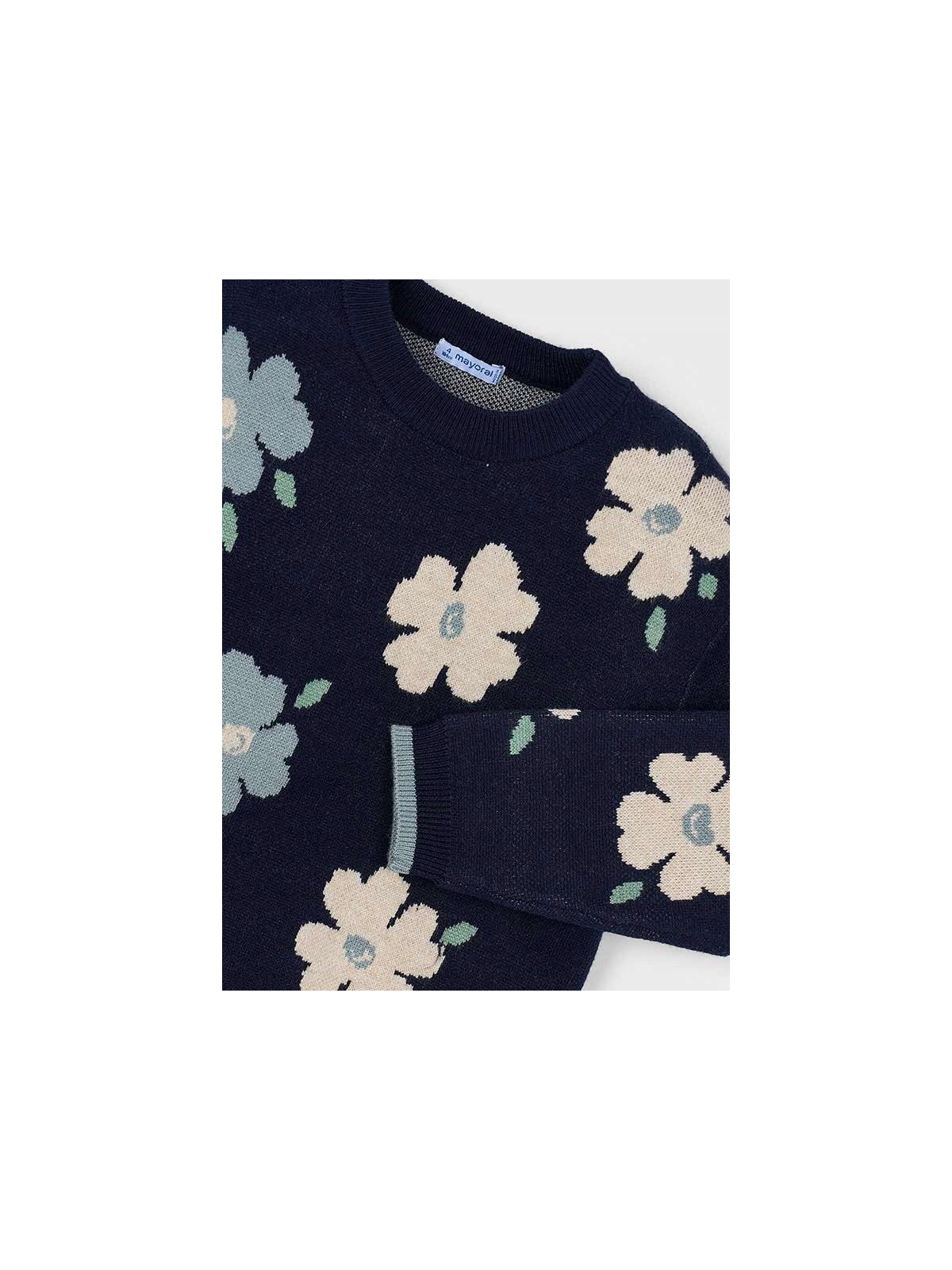 MAYORAL SWETER DZIANINOWY DZIEWCZYNKA KWIATY GRANAT 4303/85