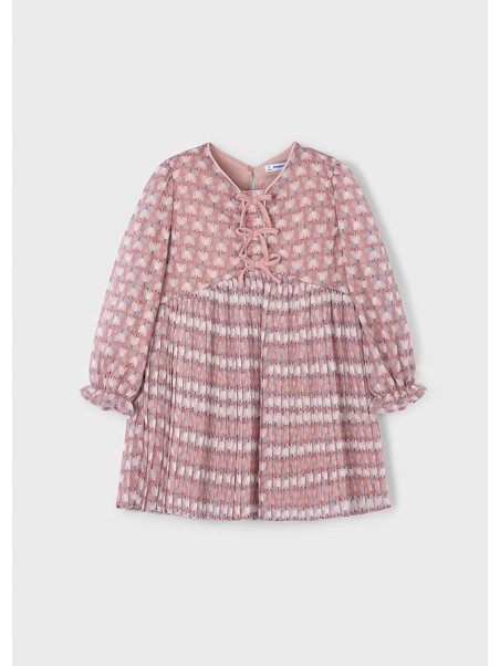 MAYORAL SUKIENKADLA DZIEWCZYNKI  NA DŁUGI RĘKAW KRATKA RÓŻ 4928 /25
