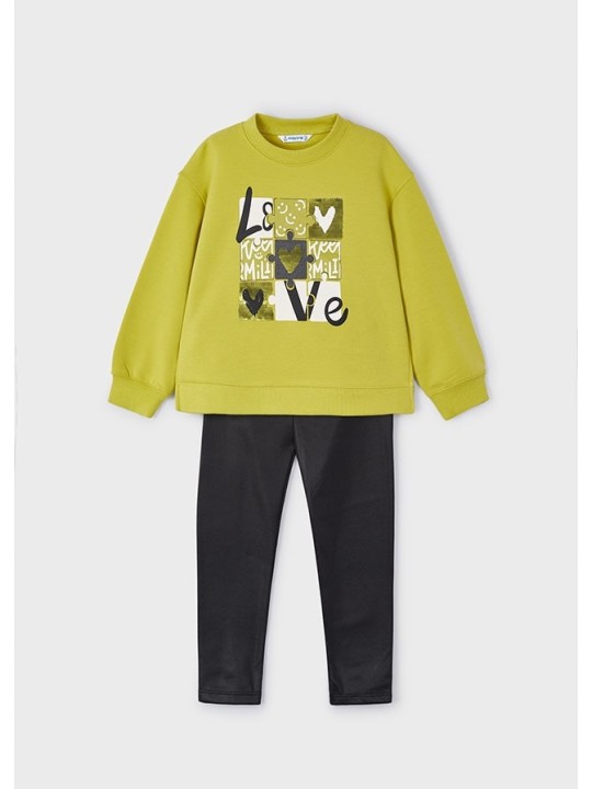 MAYORAL KOMPLET DLA DZIEWCZYNKI BLUZA ZIELONA CEKINY LEGINSY CZARNE 4708/51