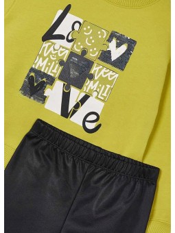 MAYORAL KOMPLET DLA DZIEWCZYNKI BLUZA ZIELONA CEKINY LEGINSY CZARNE 4708/51