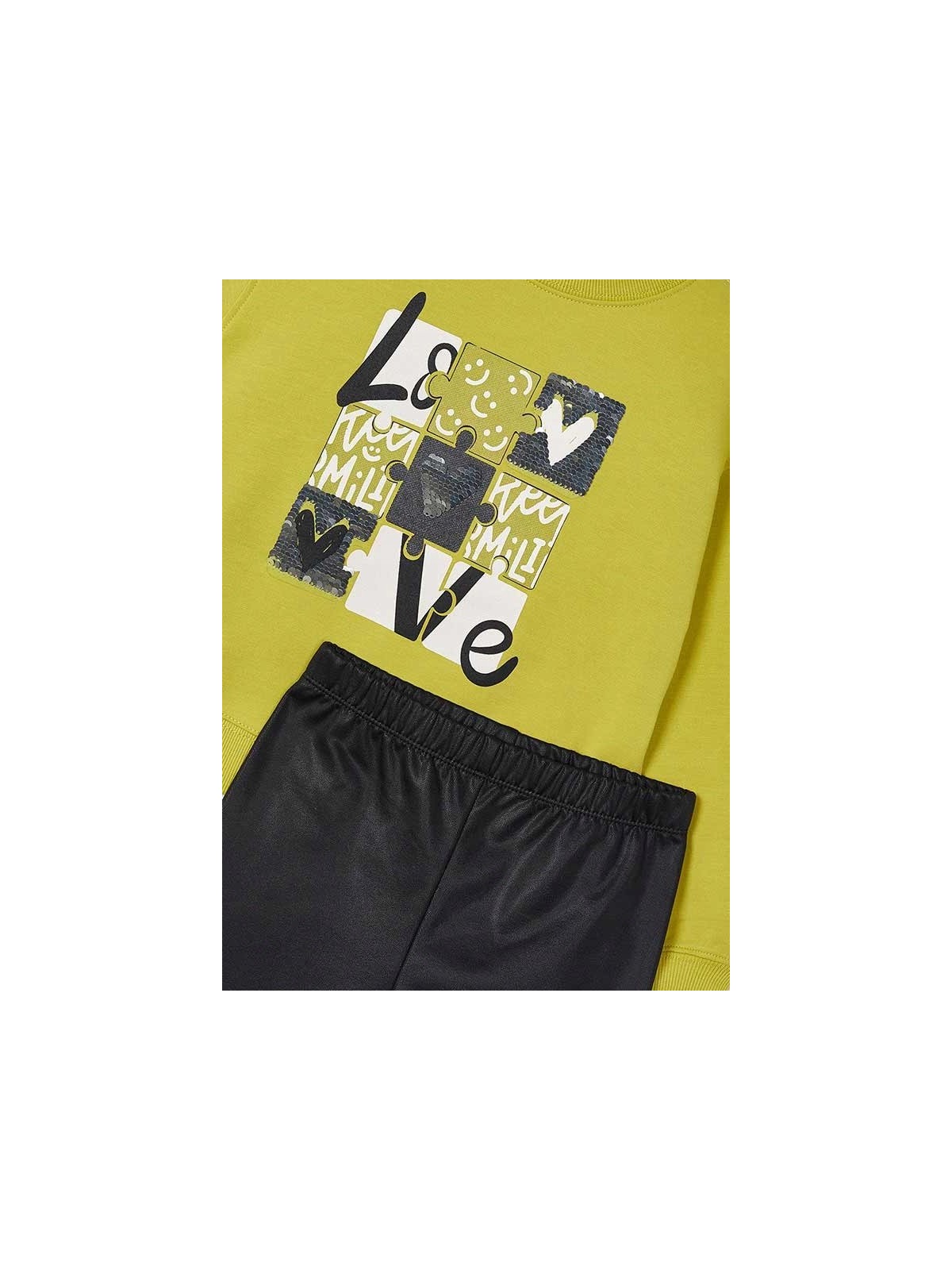 MAYORAL KOMPLET DLA DZIEWCZYNKI BLUZA ZIELONA CEKINY LEGINSY CZARNE 4708/51