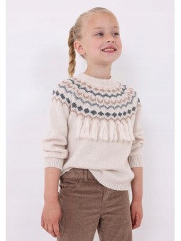 MAYORAL SWETER DLA DZIEWCZYNKI KREM BEŻ FRĘDZLE 4307/91