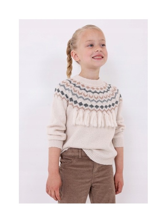 MAYORAL SWETER DLA DZIEWCZYNKI KREM BEŻ FRĘDZLE 4307/91