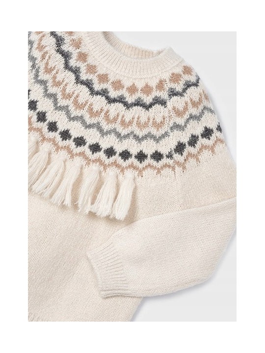 MAYORAL SWETER DLA DZIEWCZYNKI KREM BEŻ FRĘDZLE 4307/91