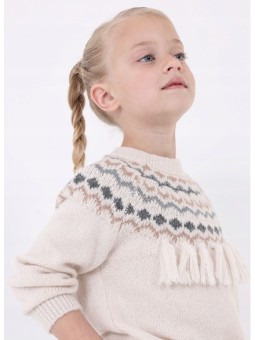 MAYORAL SWETER DLA DZIEWCZYNKI KREM BEŻ FRĘDZLE 4307/91