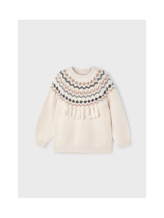 MAYORAL SWETER DLA DZIEWCZYNKI KREM BEŻ FRĘDZLE 4307/91