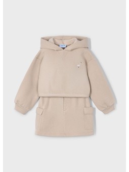 MAYORAL KOMPLET BLUZA Z KAPTUREM  SPÓDNICA Z KIESZENIAMI BEŻ  4935/73