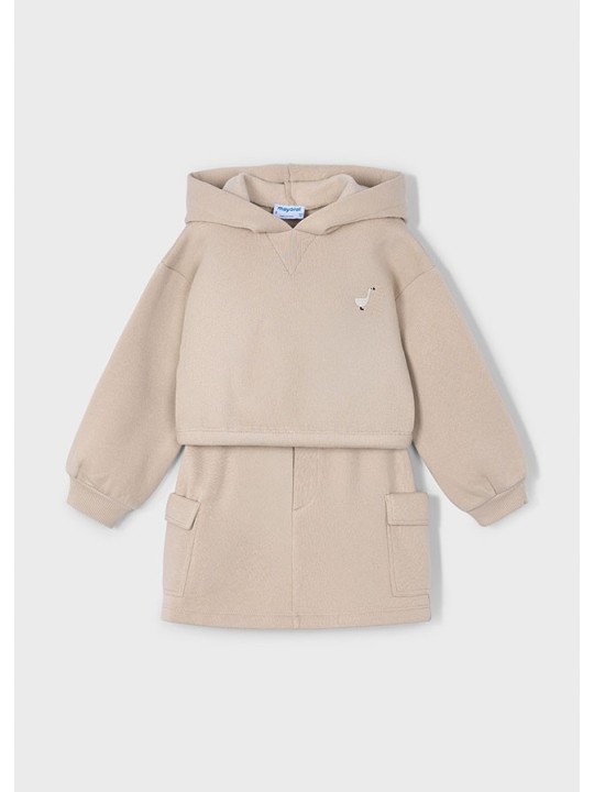 MAYORAL KOMPLET BLUZA Z KAPTUREM  SPÓDNICA Z KIESZENIAMI BEŻ  4935/73