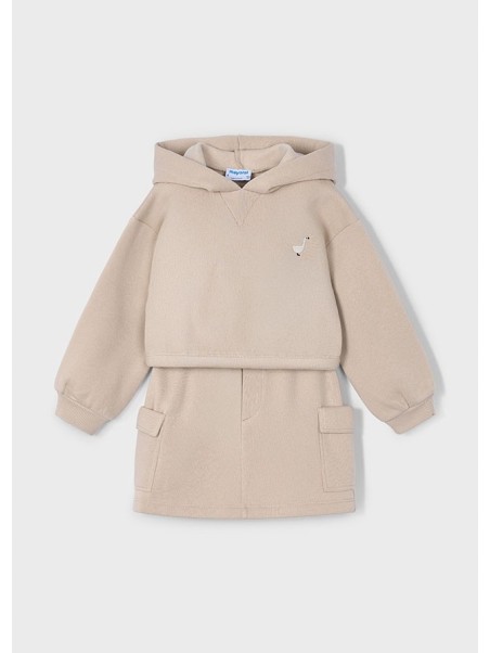 MAYORAL KOMPLET BLUZA Z KAPTUREM  SPÓDNICA Z KIESZENIAMI BEŻ  4935/73