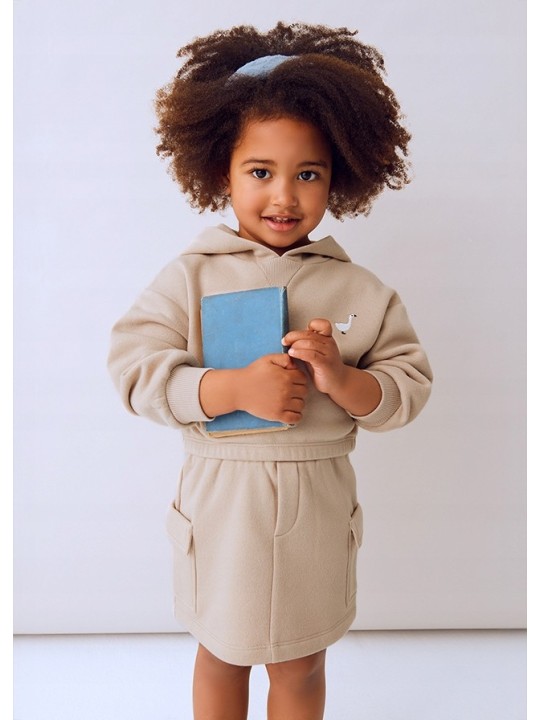 MAYORAL KOMPLET BLUZA Z KAPTUREM  SPÓDNICA Z KIESZENIAMI BEŻ  4935/73