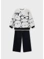 MAYORAL KOMPLET DRES DZIANINA BLUZA SWETER KREM SZEROKIE SPODNIE CZARNE  4583/92