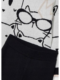 MAYORAL KOMPLET DRES DZIANINA BLUZA SWETER KREM SZEROKIE SPODNIE CZARNE  4583/92