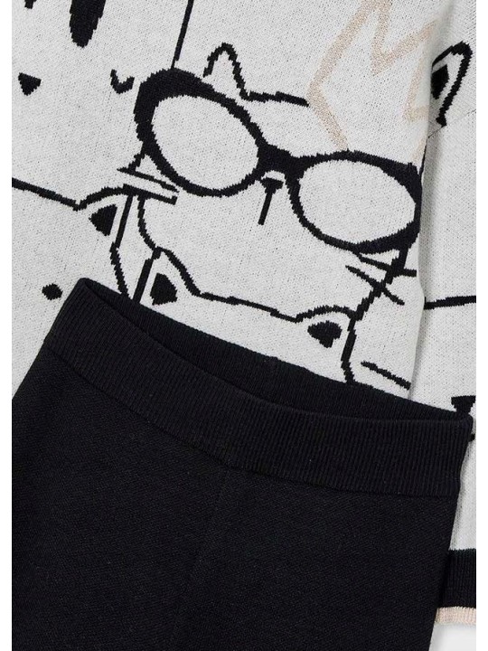 MAYORAL KOMPLET DRES DZIANINA BLUZA SWETER KREM SZEROKIE SPODNIE CZARNE  4583/92