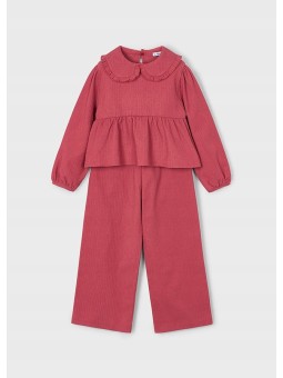 MAYORAL KOMPLET DLA DZIEWCZYNKI KOSZULKA BLUZKA  Z FALABNKĄ SPODNIE SZEROKIE BORDO 4581/82