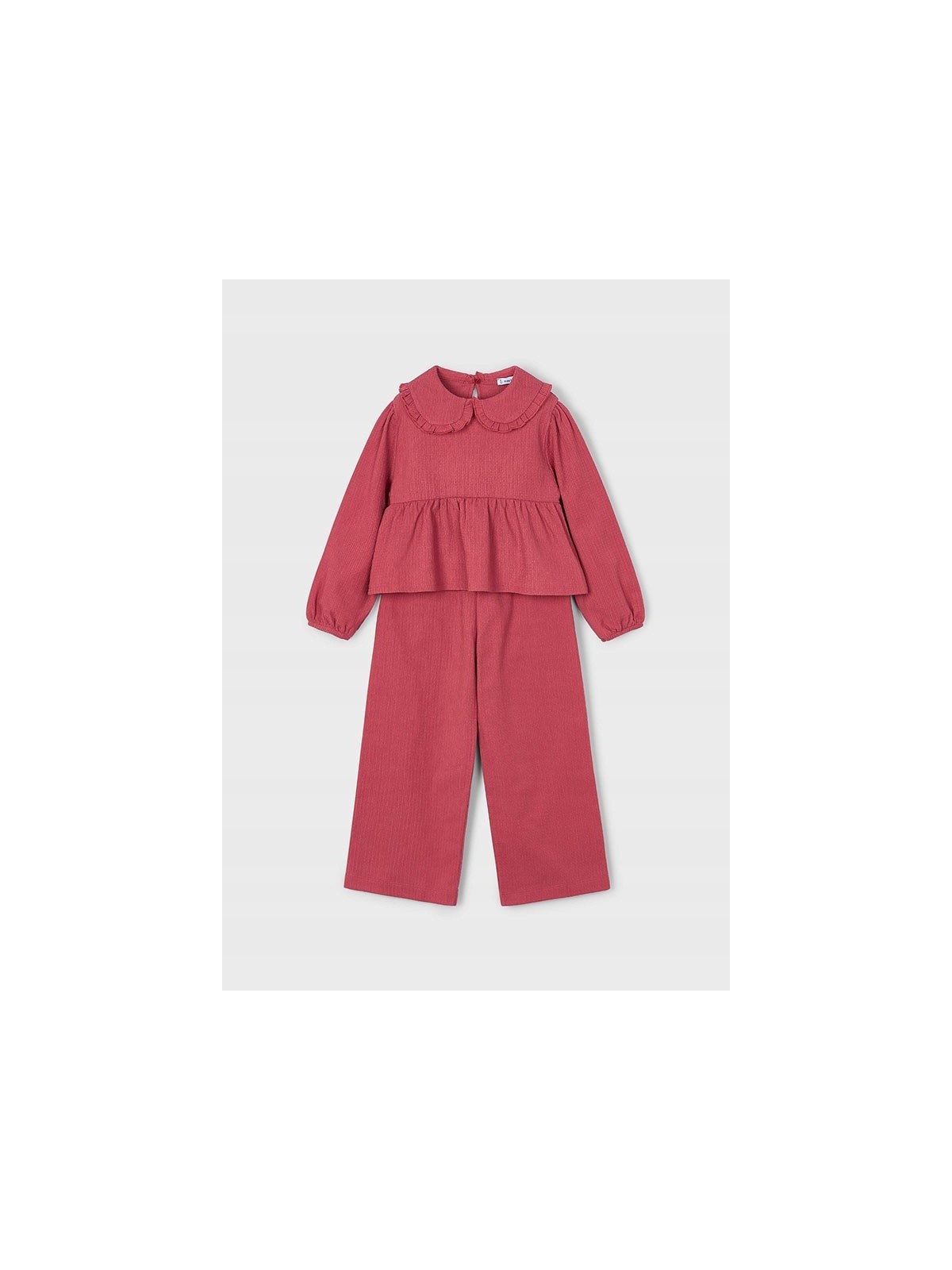 MAYORAL KOMPLET DLA DZIEWCZYNKI KOSZULKA BLUZKA  Z FALABNKĄ SPODNIE SZEROKIE BORDO 4581/82