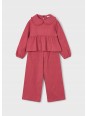 MAYORAL KOMPLET DLA DZIEWCZYNKI KOSZULKA BLUZKA  Z FALABNKĄ SPODNIE SZEROKIE BORDO 4581/82