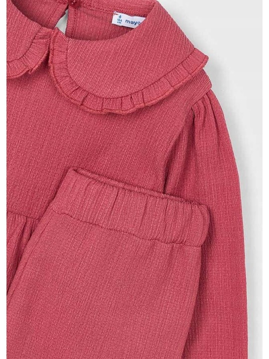 MAYORAL KOMPLET DLA DZIEWCZYNKI KOSZULKA BLUZKA  Z FALABNKĄ SPODNIE SZEROKIE BORDO 4581/82