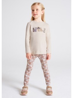 MAYORAL SPODNIE LEGINSY DLA DZIEWCZYNKI BRĄZ BEŻ WZORY 4764/95