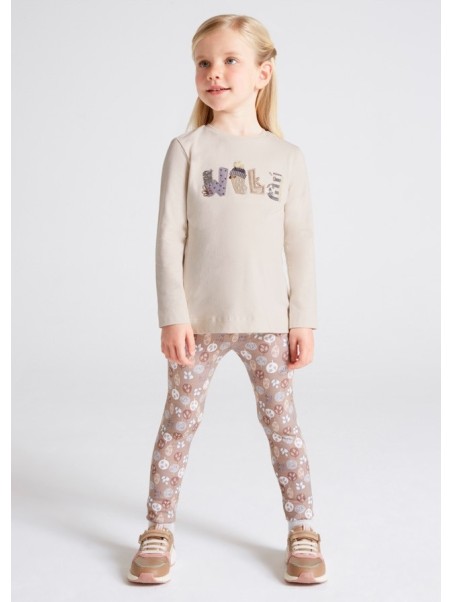 MAYORAL SPODNIE LEGINSY DLA DZIEWCZYNKI BRĄZ BEŻ WZORY 4764/95