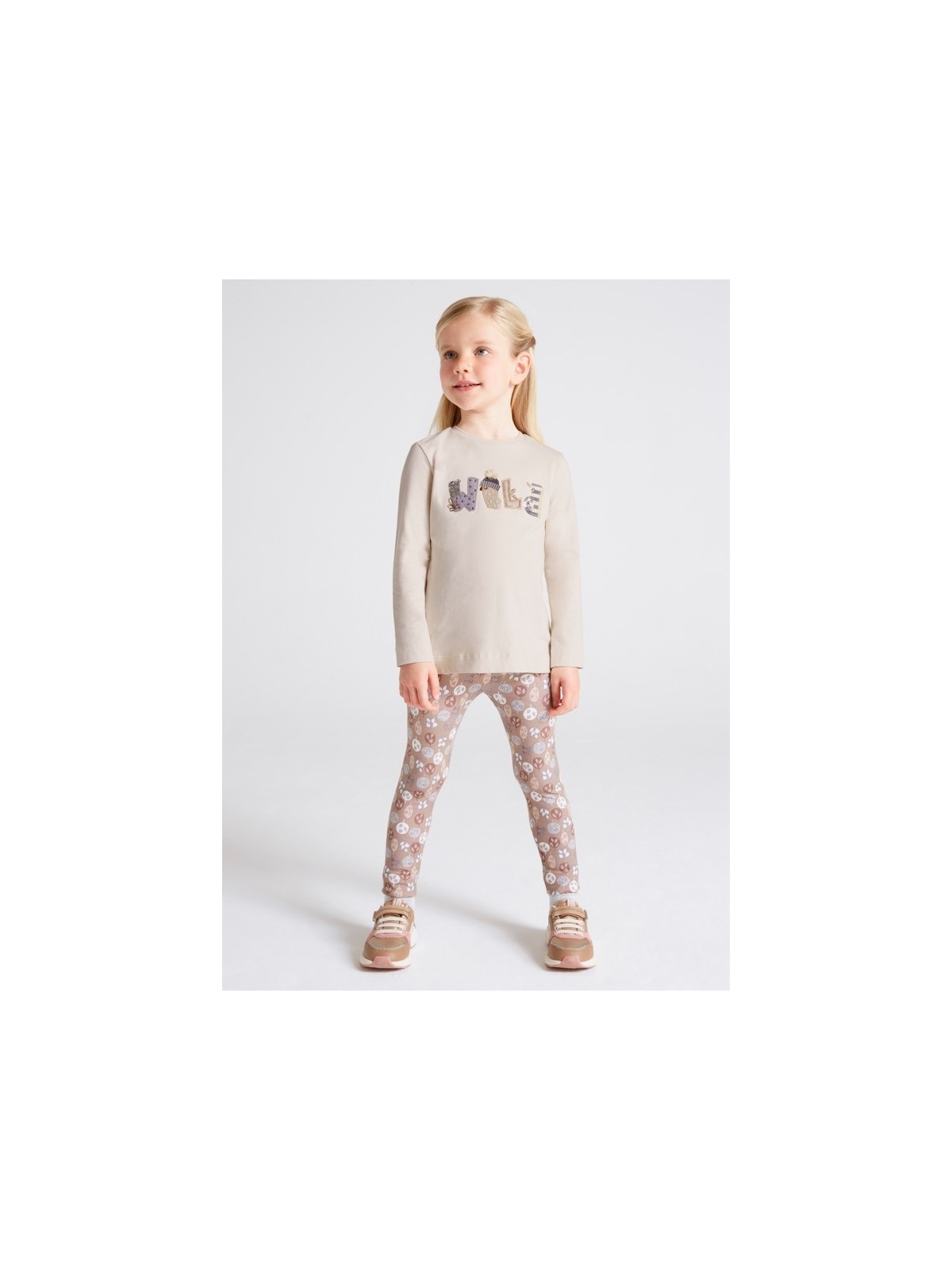 MAYORAL SPODNIE LEGINSY DLA DZIEWCZYNKI BRĄZ BEŻ WZORY 4764/95