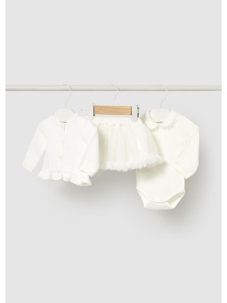 MAYORAL NEWBORN KOMPLET BODY SWETEREK SPÓDNICZKA TIUL 2830/60