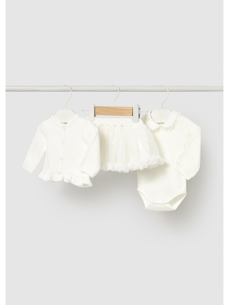 MAYORAL NEWBORN KOMPLET BODY SWETEREK SPÓDNICZKA TIUL 2830/60