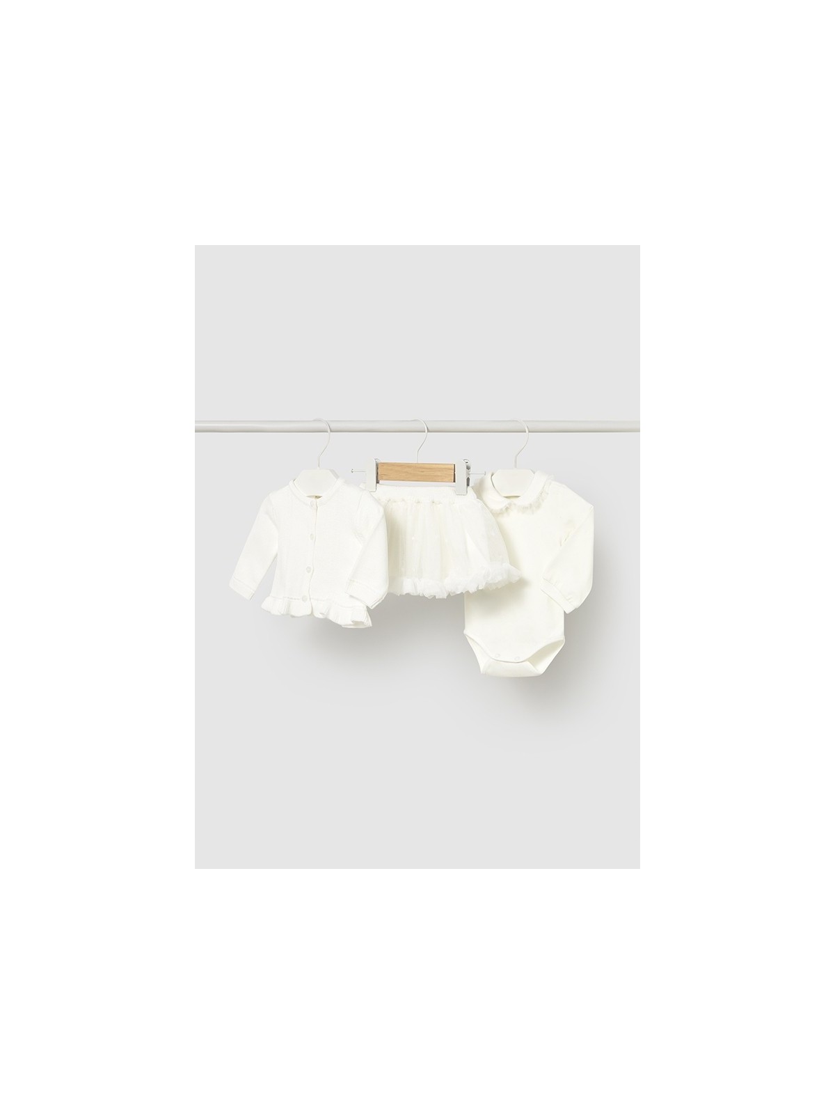 MAYORAL NEWBORN KOMPLET BODY SWETEREK SPÓDNICZKA TIUL 2830/60