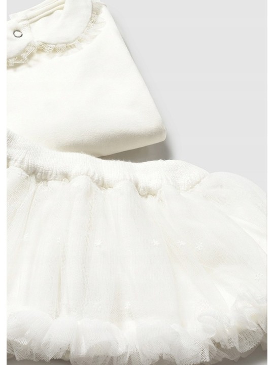 MAYORAL NEWBORN KOMPLET BODY SWETEREK SPÓDNICZKA TIUL 2830/60