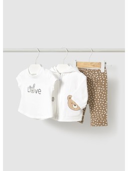 MAYORAL NEWBORN KOMPLET BLUZA Z KAPTUREM ROZPINANA BLUZKA NA KRÓTKI RĘKAW LEGINSY W GROSZKI 1878/55