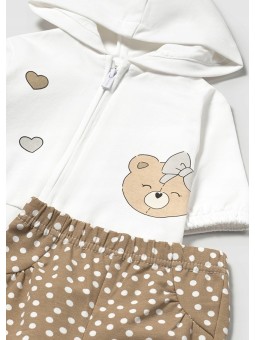 MAYORAL NEWBORN KOMPLET BLUZA Z KAPTUREM ROZPINANA BLUZKA NA KRÓTKI RĘKAW LEGINSY W GROSZKI 1878/55