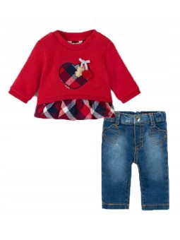 MAYORAL NEWBORN KOMPLET BLUZA CZERWONA SPODNIE JEANS 2507/80