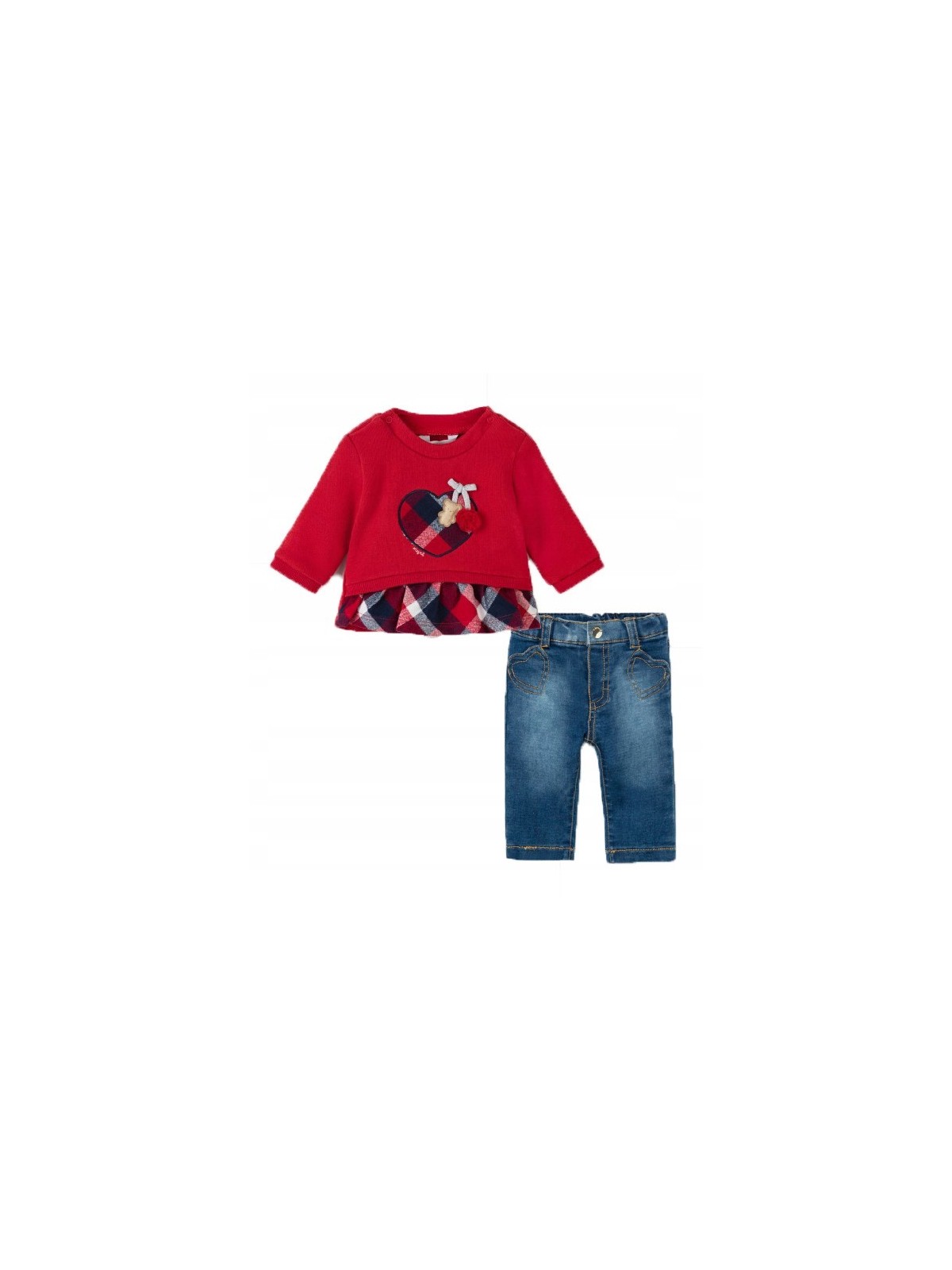 MAYORAL NEWBORN KOMPLET BLUZA CZERWONA SPODNIE JEANS 2507/80