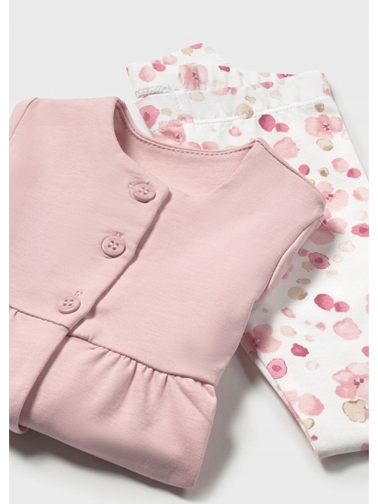 MAYORAL NEWBORN KOMPLET DRES BOLERKO ROZPINANE KOSZULKA NA KRÓTKI RĘKAW LEGINSY W KWIATKI 1761/82