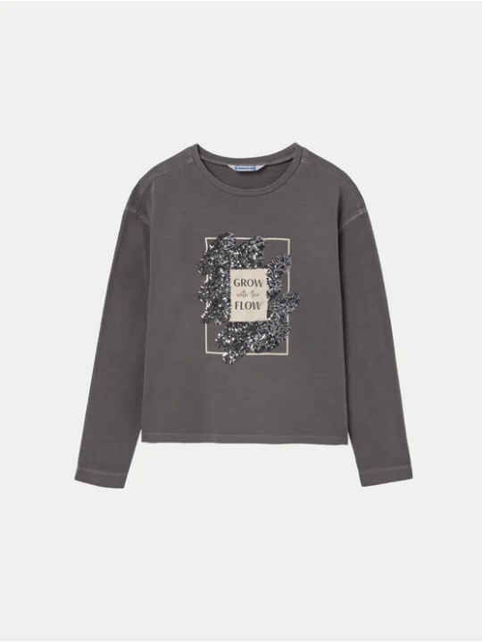 MAYORAL KOSZULKA BLUZKA NA DŁUGI RĘKAW SZARA CEKINY 7010/94